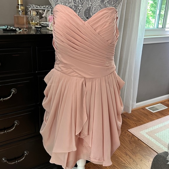David’s Bridal Strapless Blush Pink Chiffon Pleated Cocktail Dress XL (EUC) - Picture 2 of 14